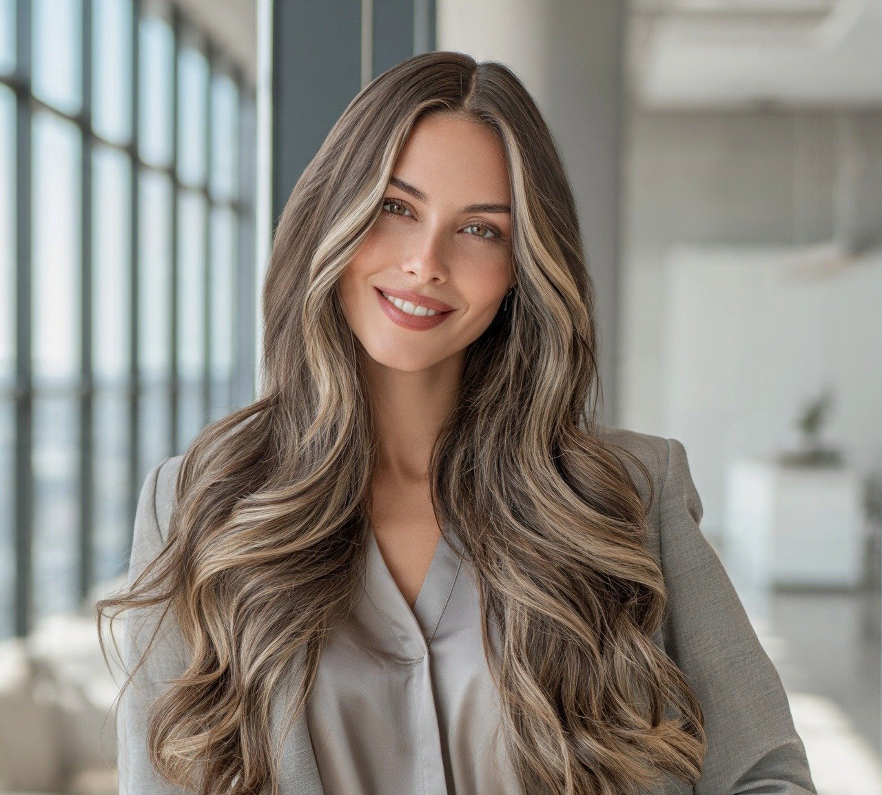 4. Ash Brown with Highlights Hair Color