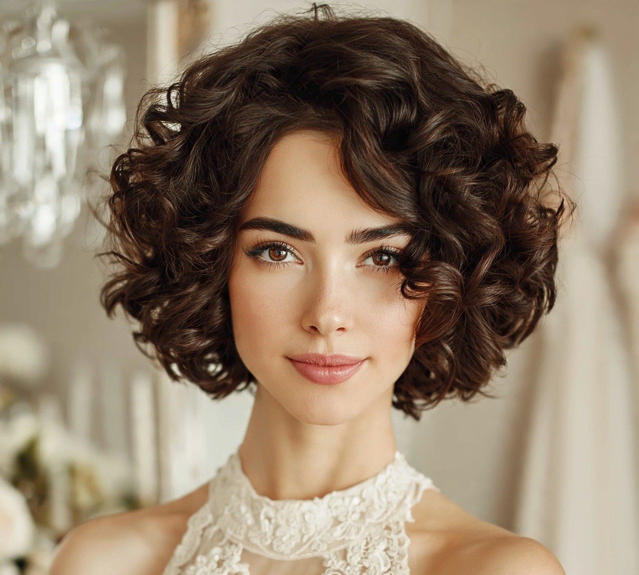 16 Trending Hairstyles for Short Hair for Wedding Day 5 4. Curly Bob with Volume Hairstyles For Short Hair For Wedding