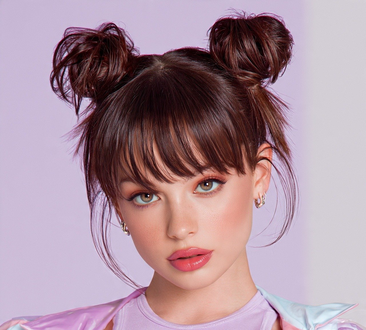 17 Trendy Hairstyles For Short Hair Y2K You'll Absolutely Love 5 4. Space Buns with Bangs Hairstyles For Short Hair Y2K