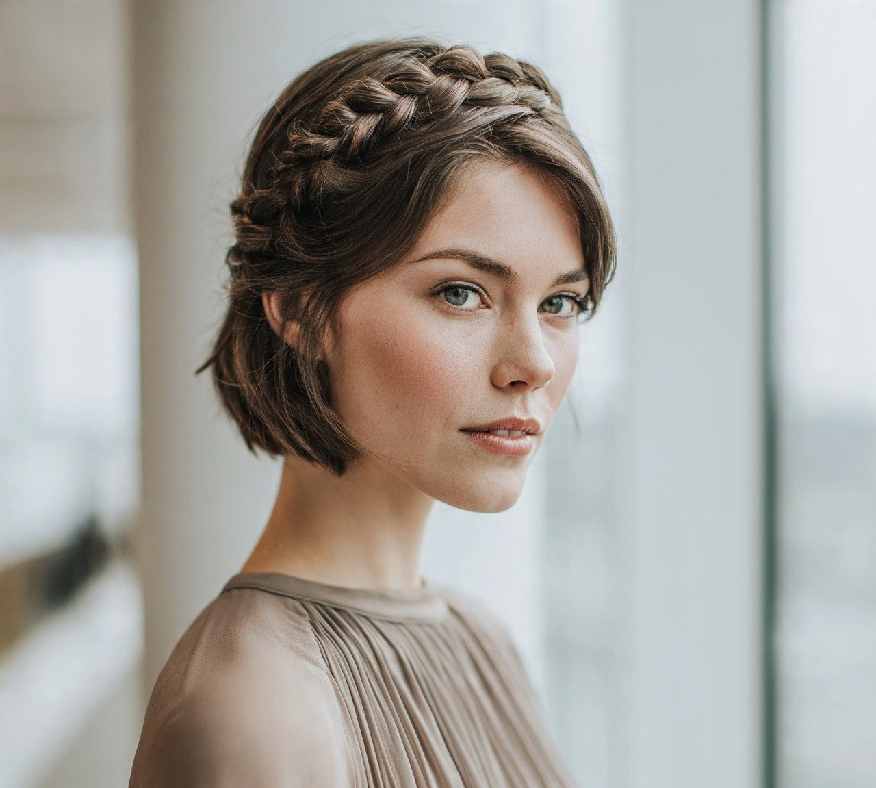13 Trendy Updo Hairstyles For Short Hair That Prove Length Isn't Everything 6 5. Braided Crown Updo Hairstyles For Short Hair
