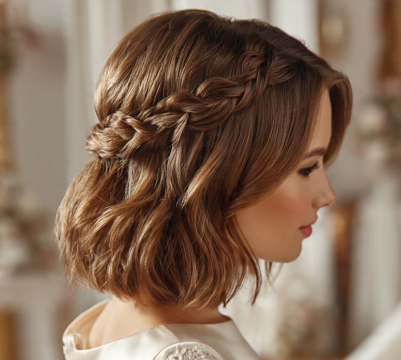 16 Trending Hairstyles for Short Hair for Wedding Day 7 6. Half Up Twisted Crown Hairstyles For Short Hair For Wedding