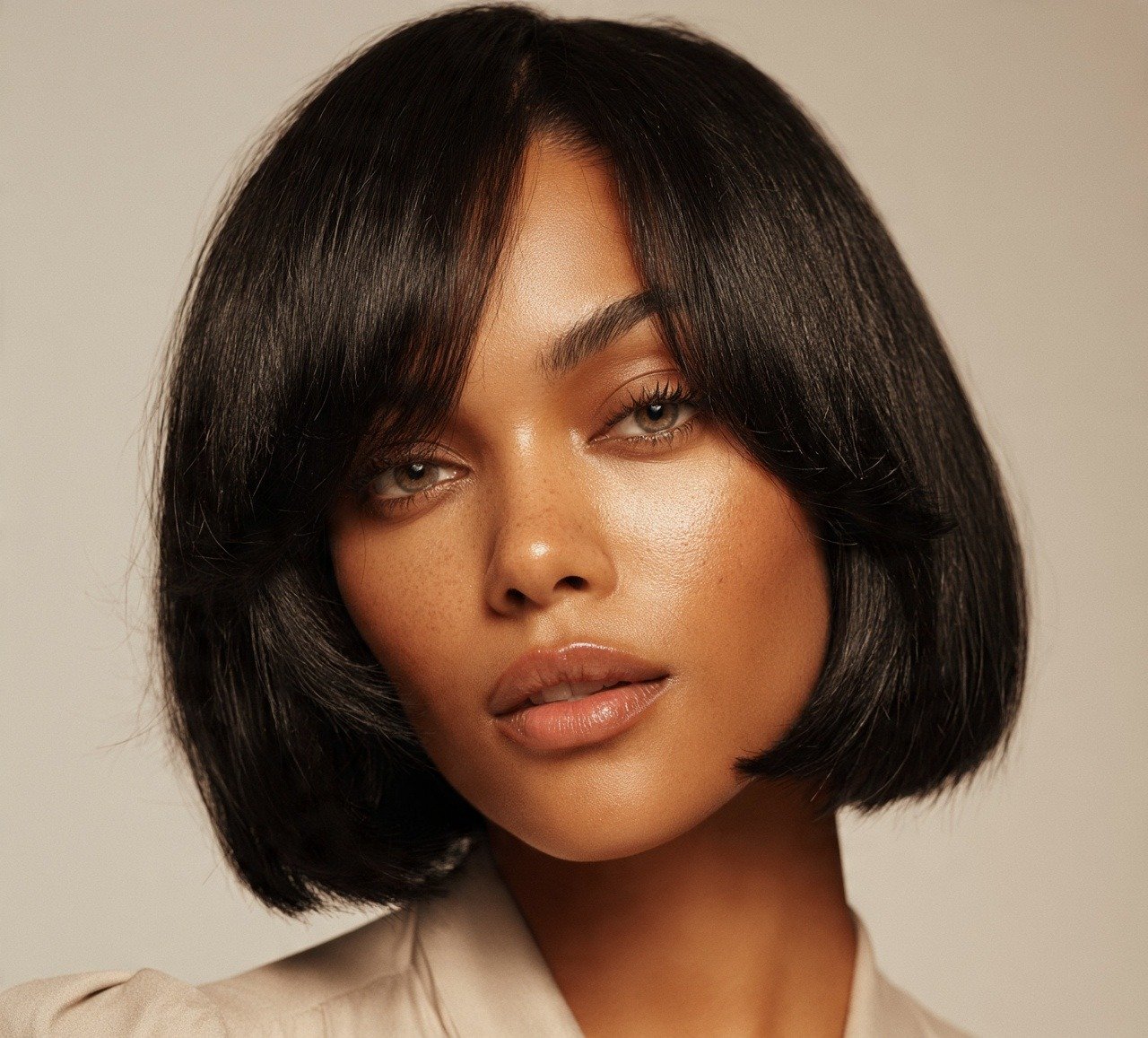 7. Short Silk Press with Curtain Bangs Hairstyles