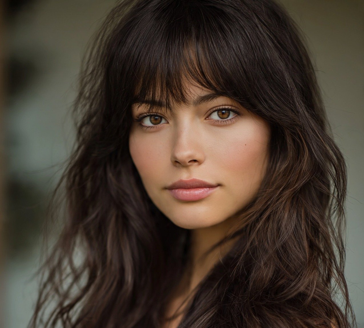 Arched Bang with Long Wavy Hair