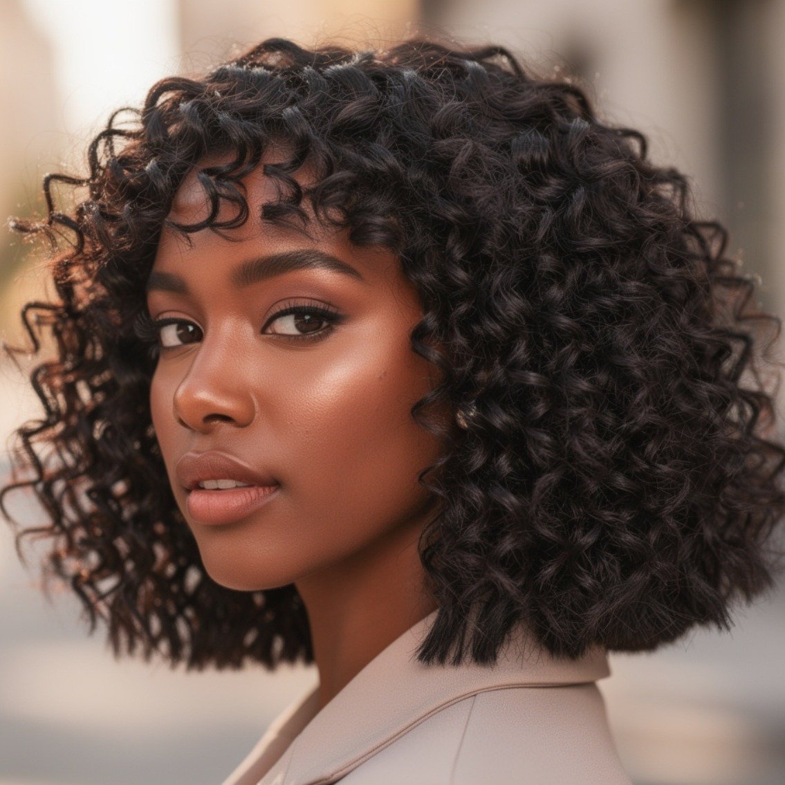 Blunt Cut Curly Bob