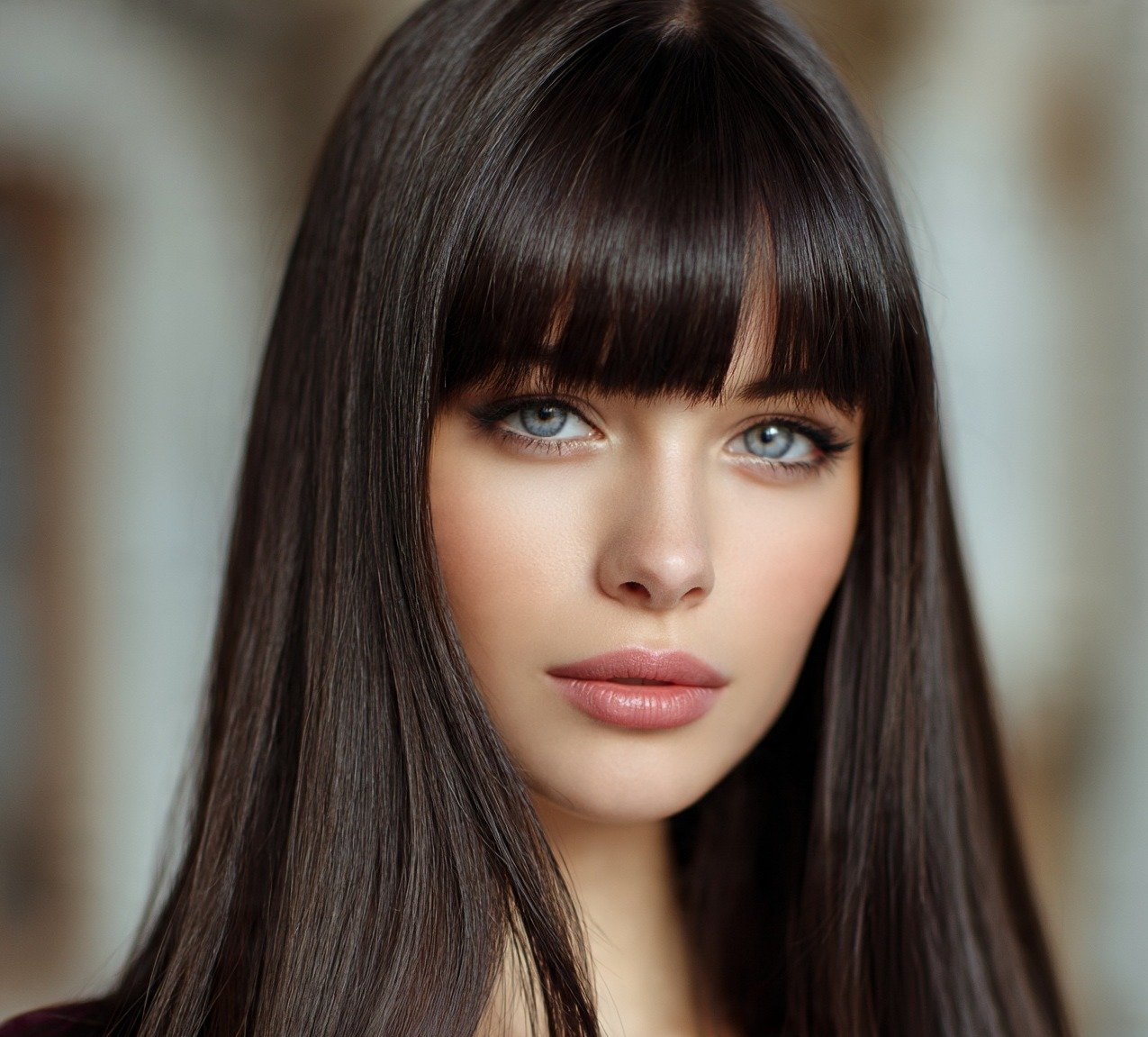  Blunt Fringe with Long Straight Hair