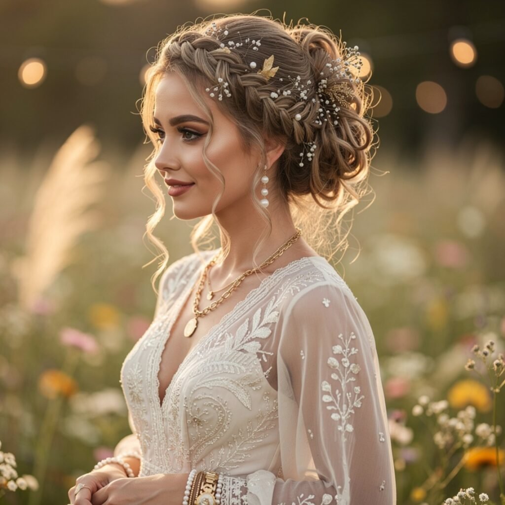 Boho Braided Curly Updo