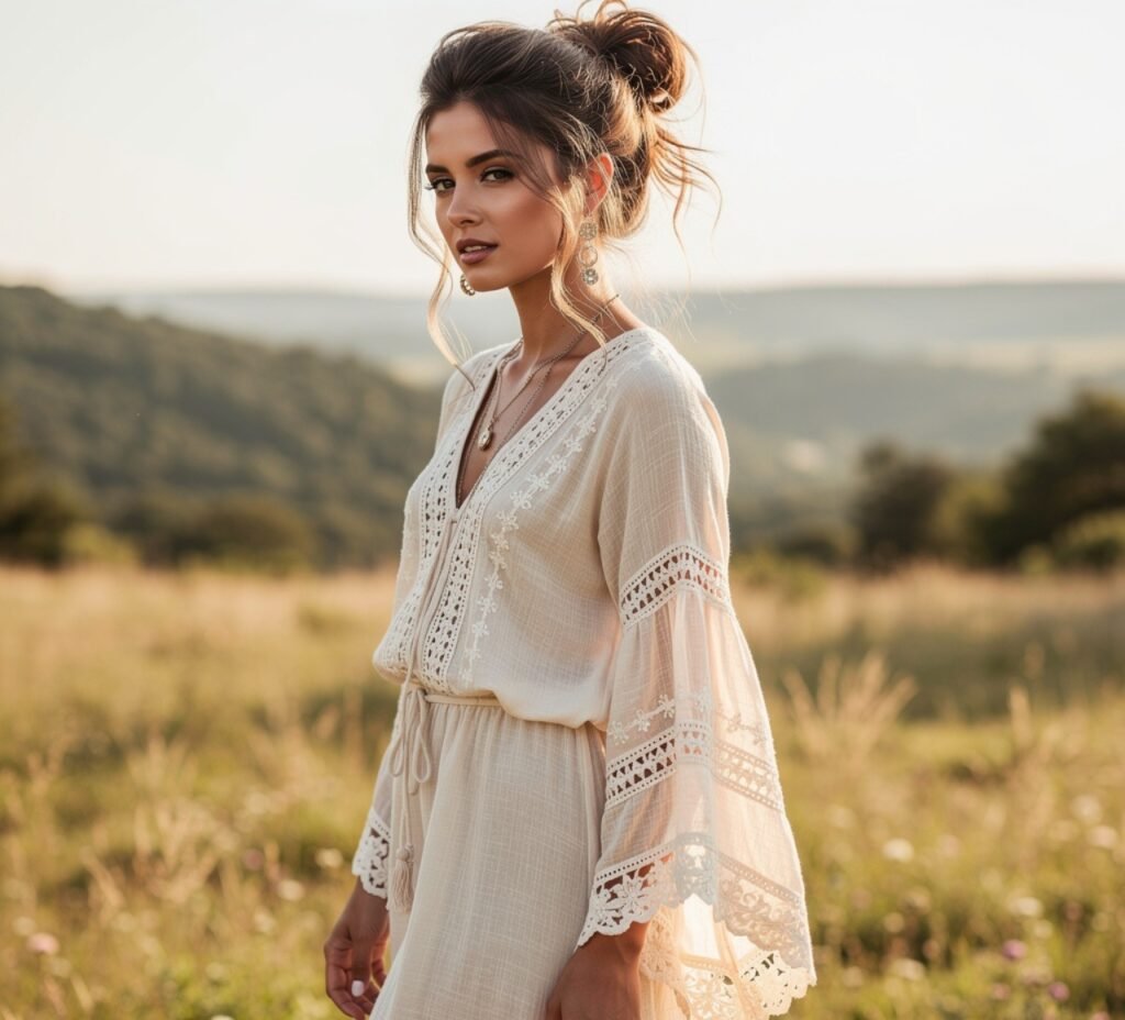Boho Loose Bun with Face Framing Pieces