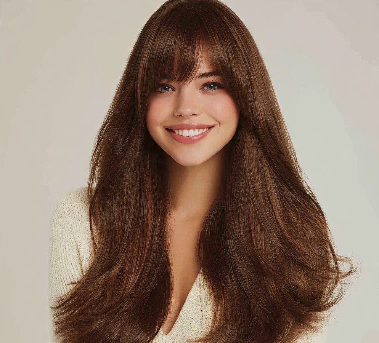 Bottleneck Bangs with Long Hair