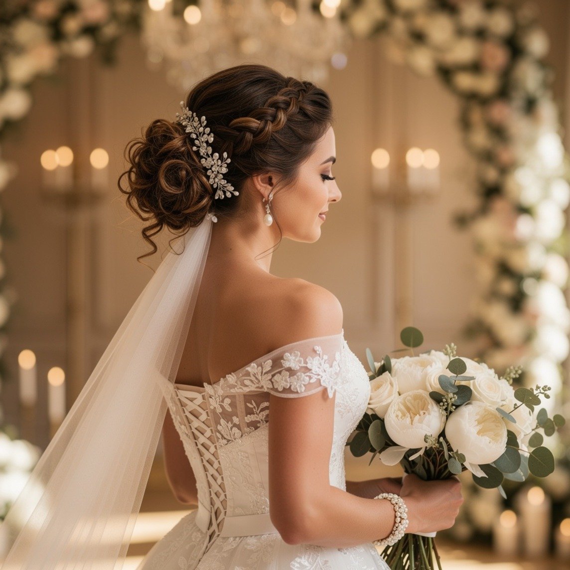 Braided Updo for Curly Bridal Hair