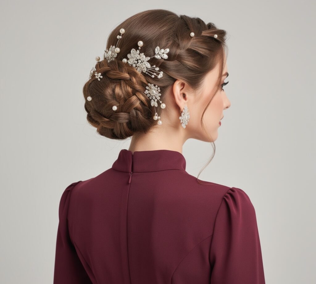 Braided Updo with Embellished Pins