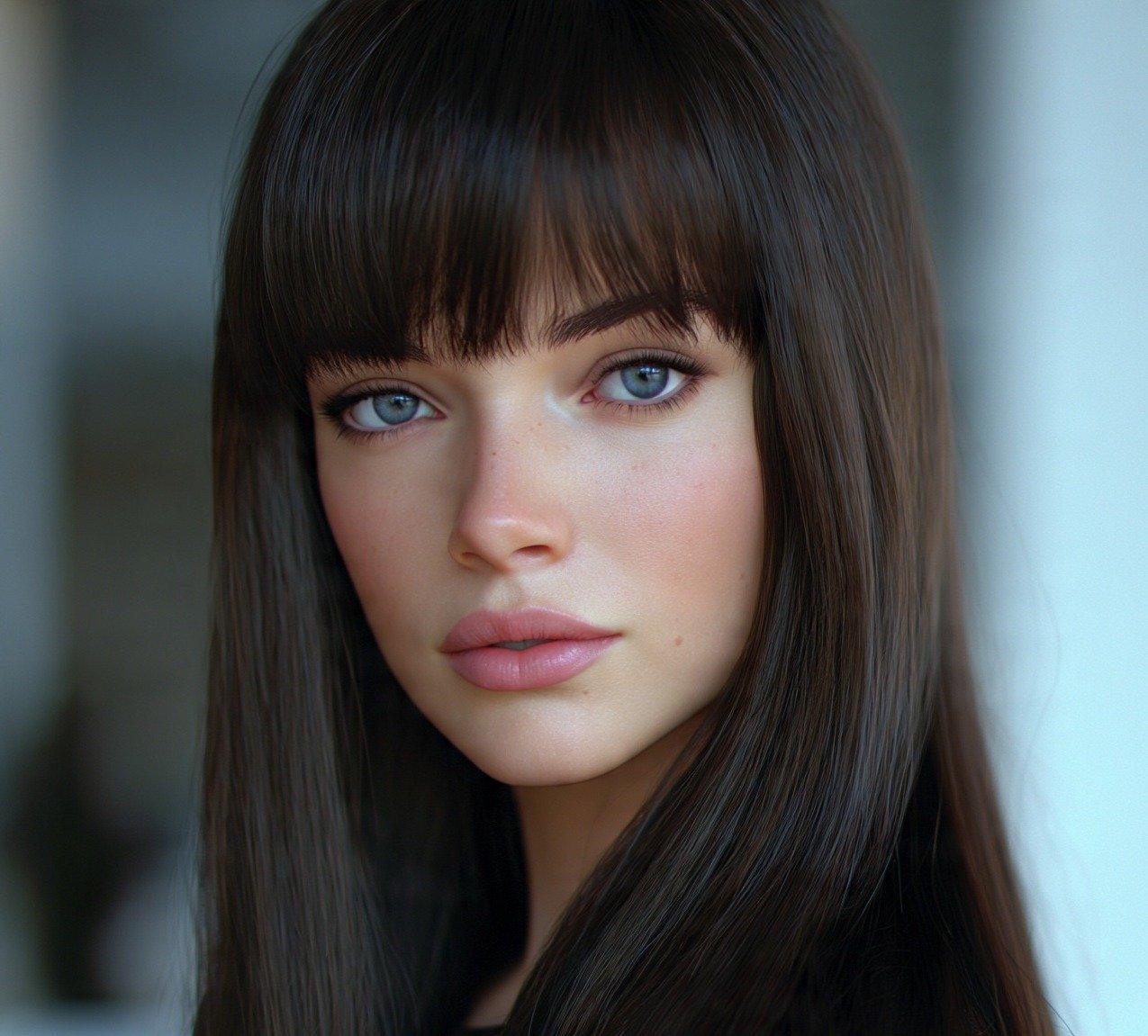 Brow-Skimming Bang with Straight Long Hair