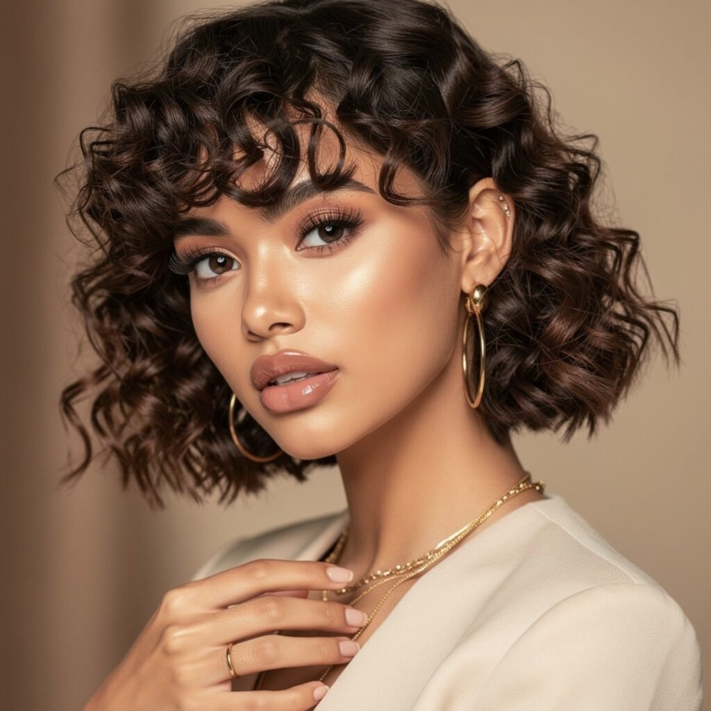 15 Gorgeous Curly Hairstyles for Short Hair You'll Love 7 Curly Bob with Bangs 1