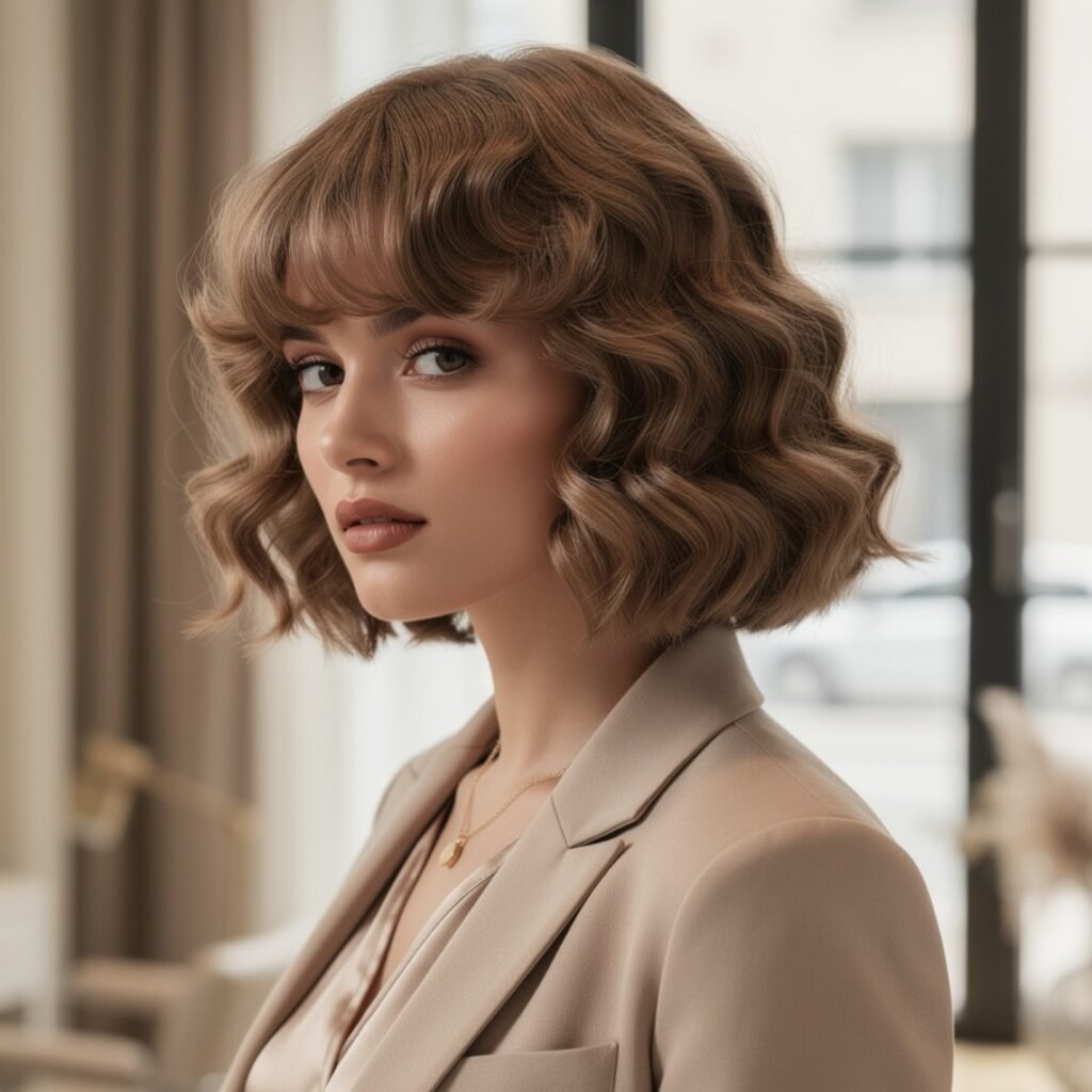 Curly Bob with Bangs