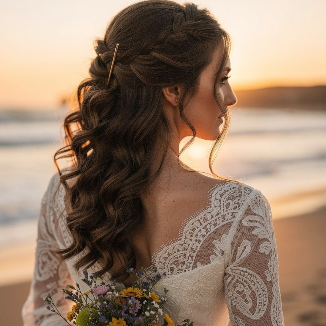 Curly Elopement and Intimate Wedding Hairstyle