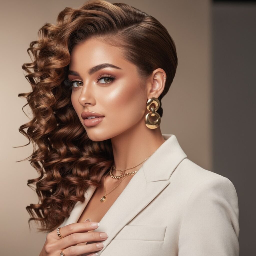 15 Gorgeous Hairstyles for Long Curly Hair for Every Occasion 7 Curly Side Swept Style