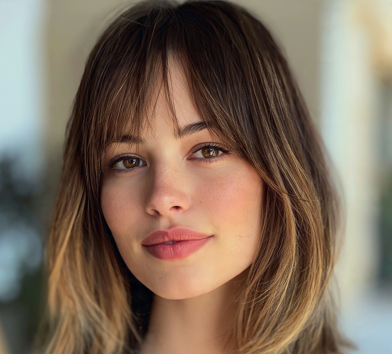 Curtain Bang with Collarbone Lob and Highlights  For Long Hair