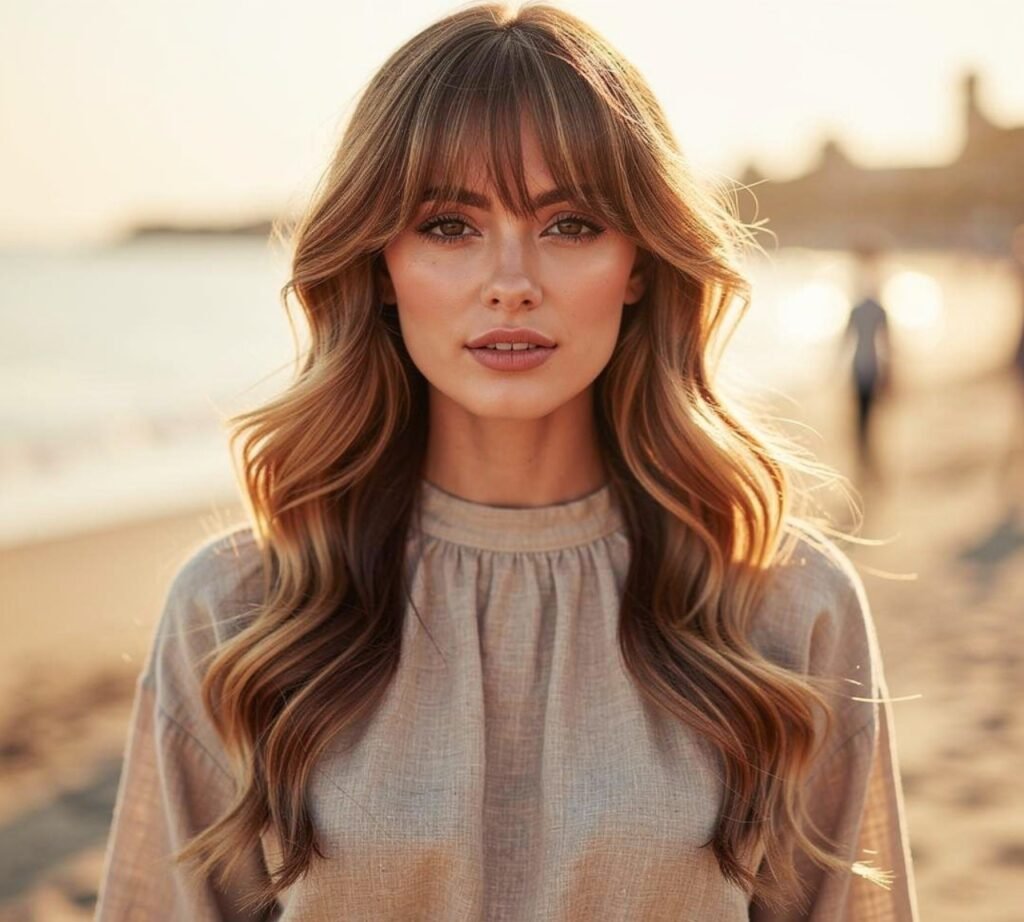 Curtain Bangs with Sun Kissed Waves