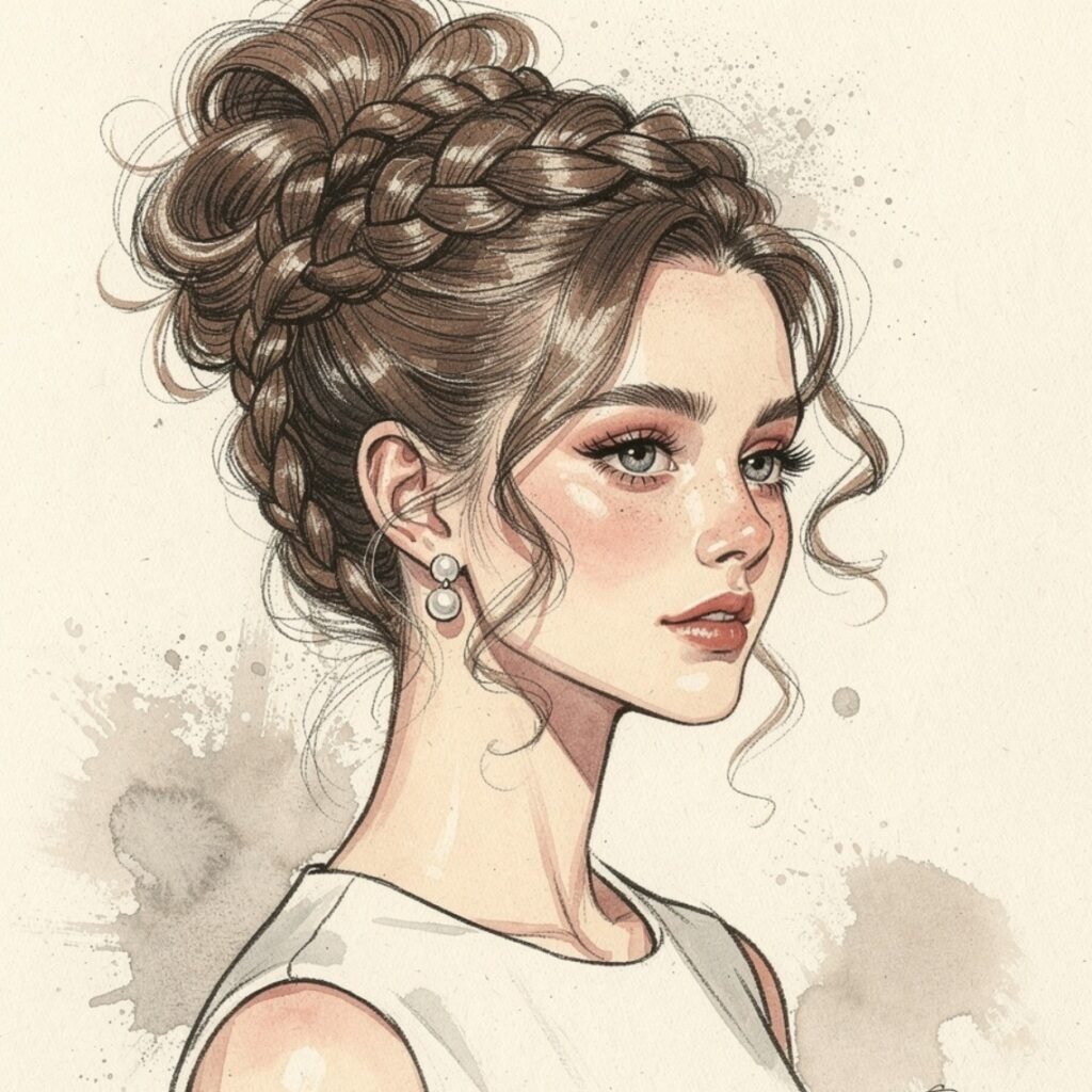 Drawn Braided Curly Updo