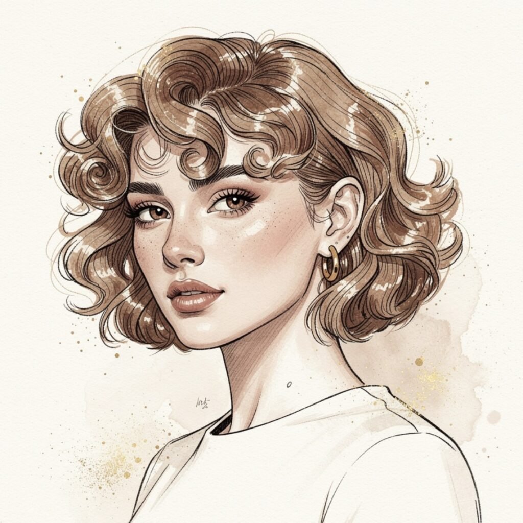 Drawn Curly Bob Silhouette