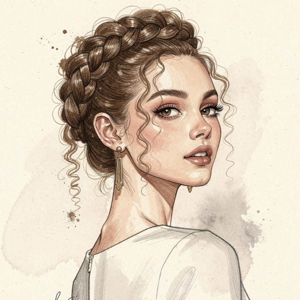 Drawn Curly Crown Braid