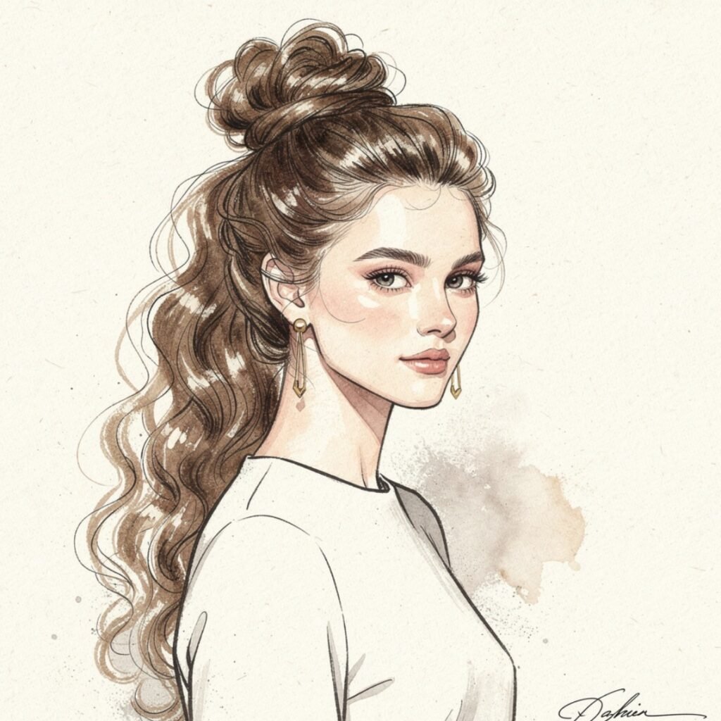Drawn Curly Half Up Knot