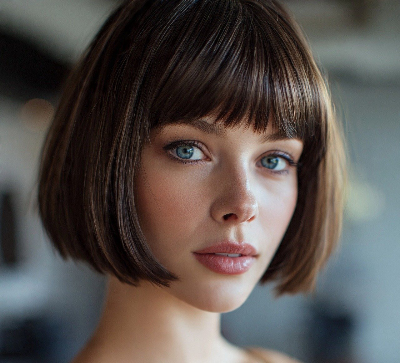 French Bob with Blunt Fringe For Long Face