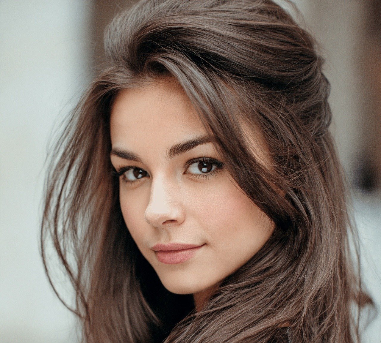 Half-Up Half-Down Haircut with Long Layers For Round Face
