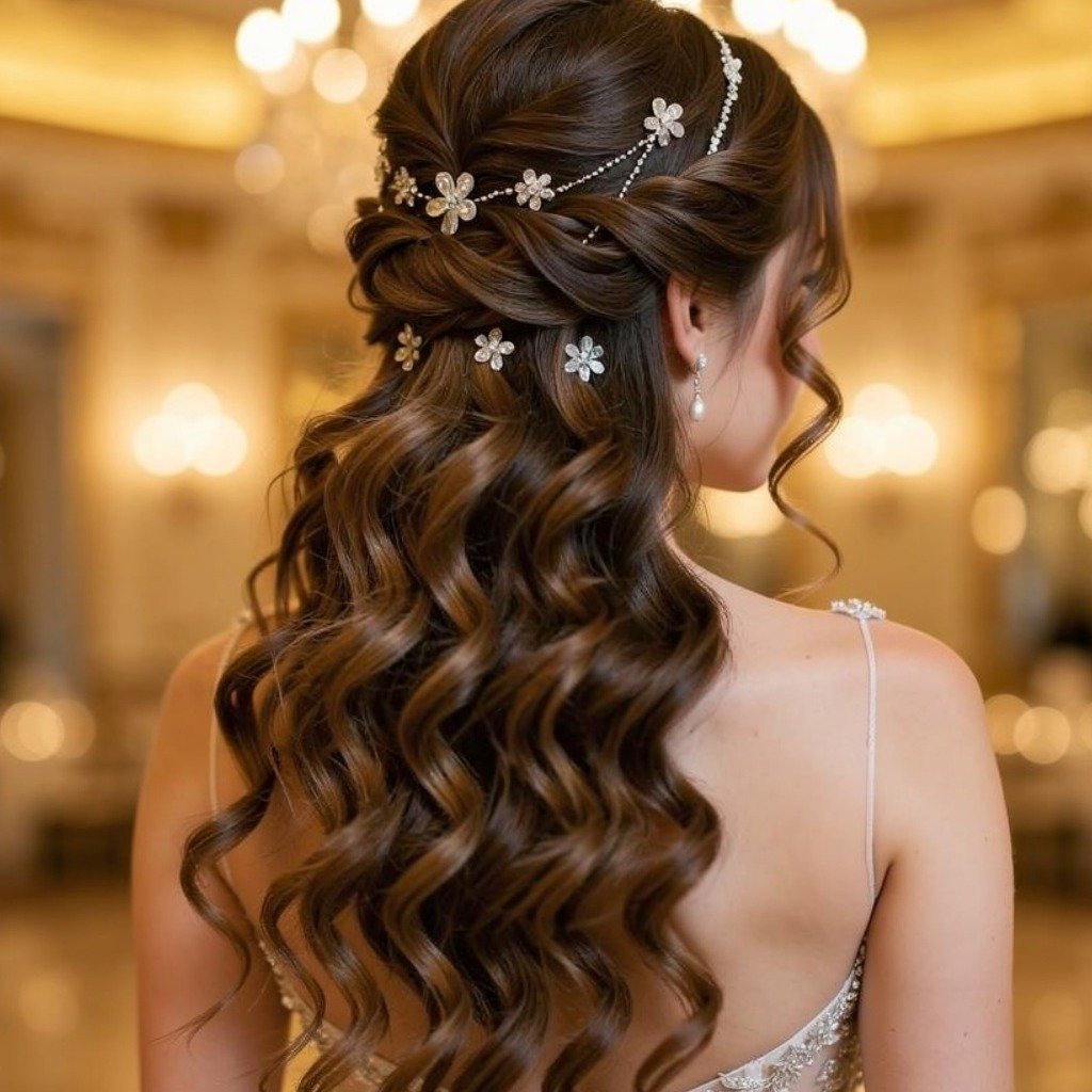 Half Up Half Down With Curls and Accessories 1