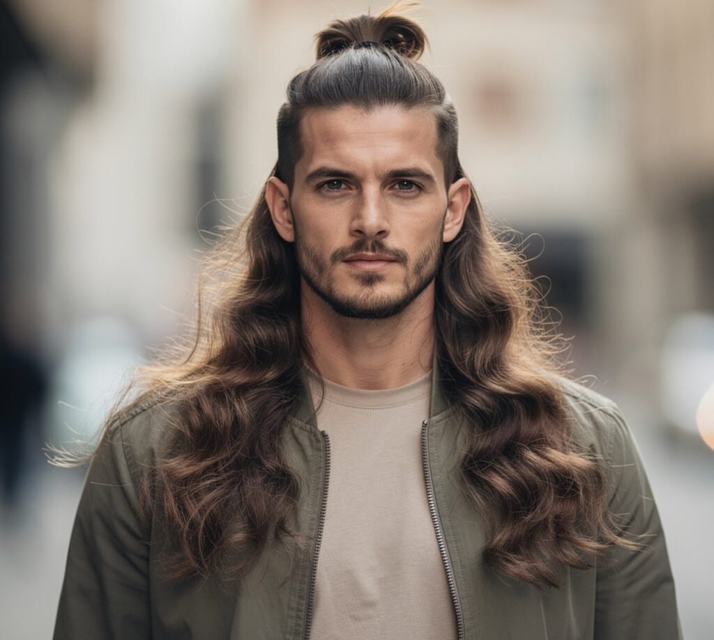 12 Trending and Stylish Long Hairstyles Men That Turn Heads 12 Half Up Man Bun