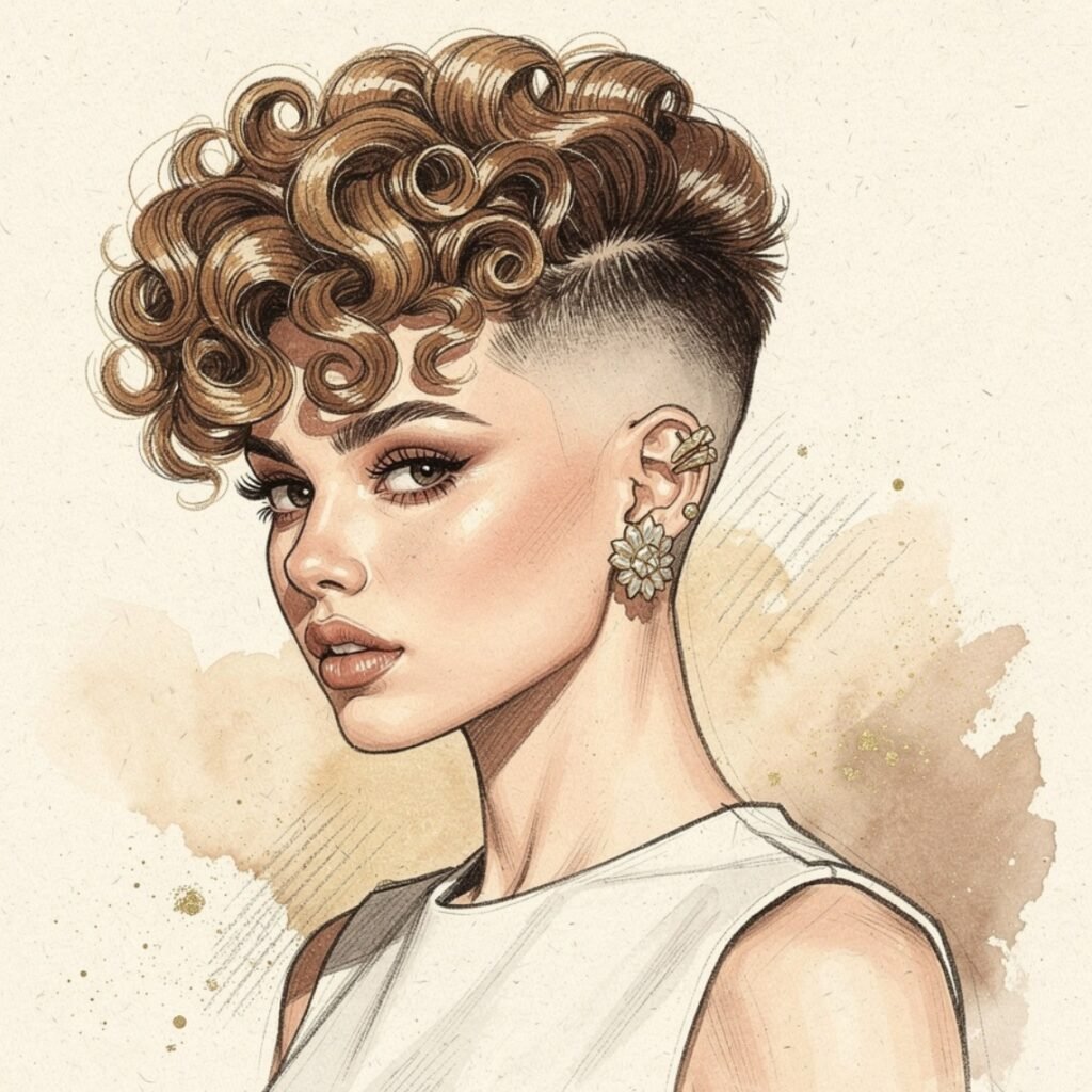 Illustrated Curly Undercut