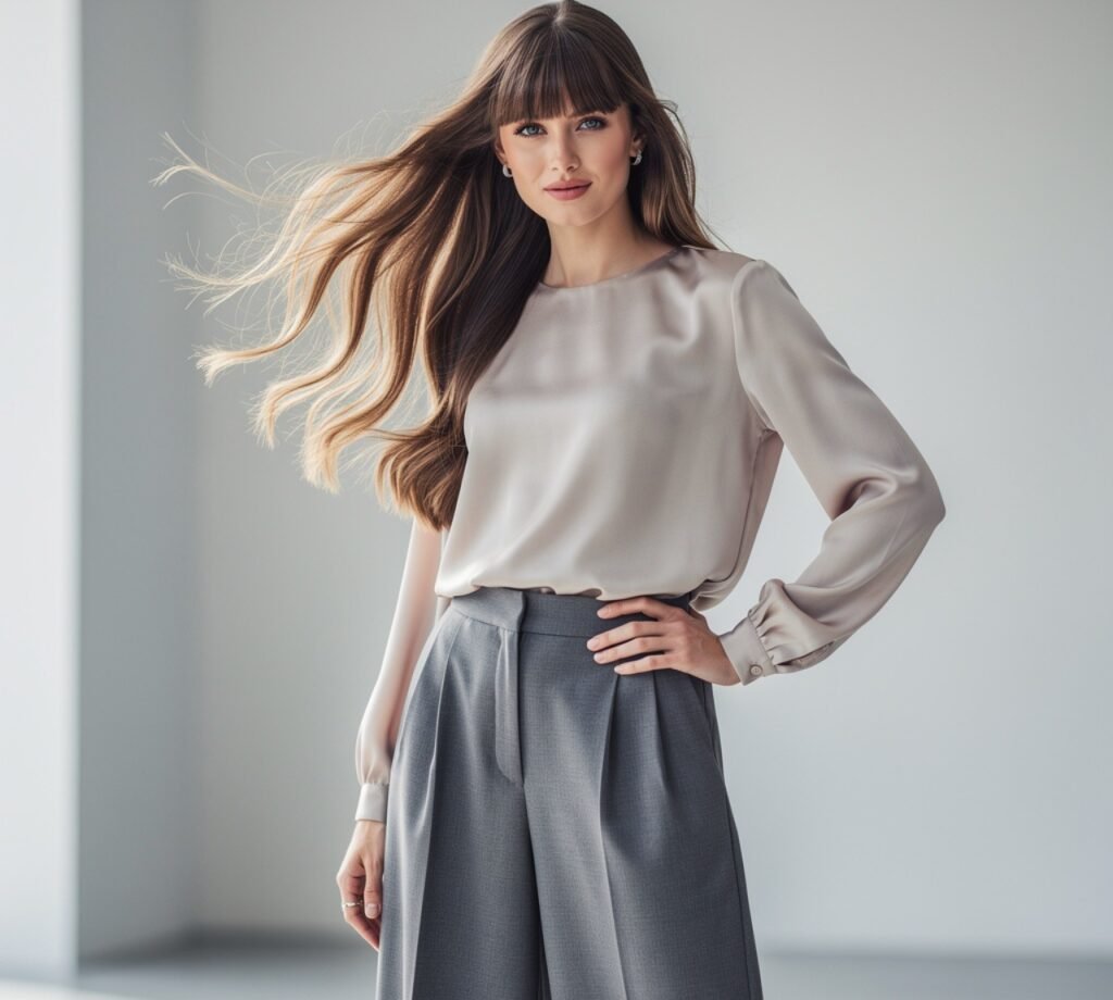 Long Hair with Baby Bangs Blended into Layers