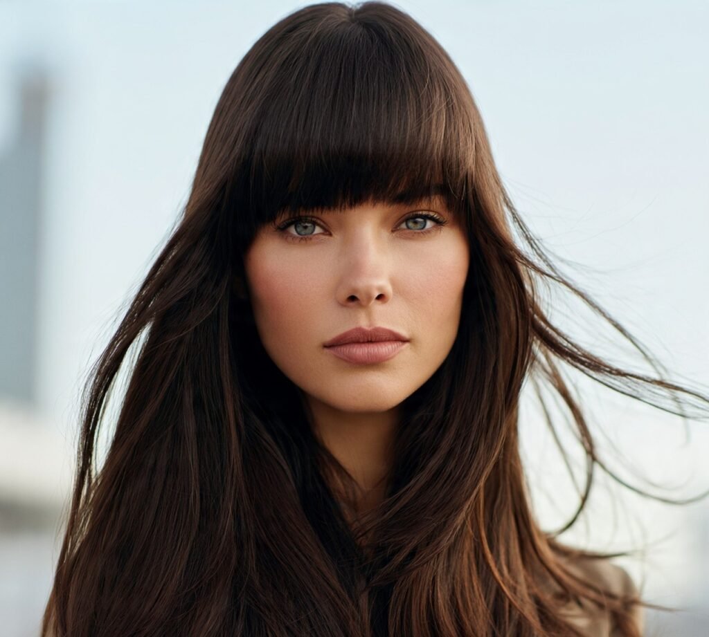 14 Best Long Face Hairstyles for Women to Soften and Balance Facial Features 11 Long Hair with Blunt Bangs and Layers