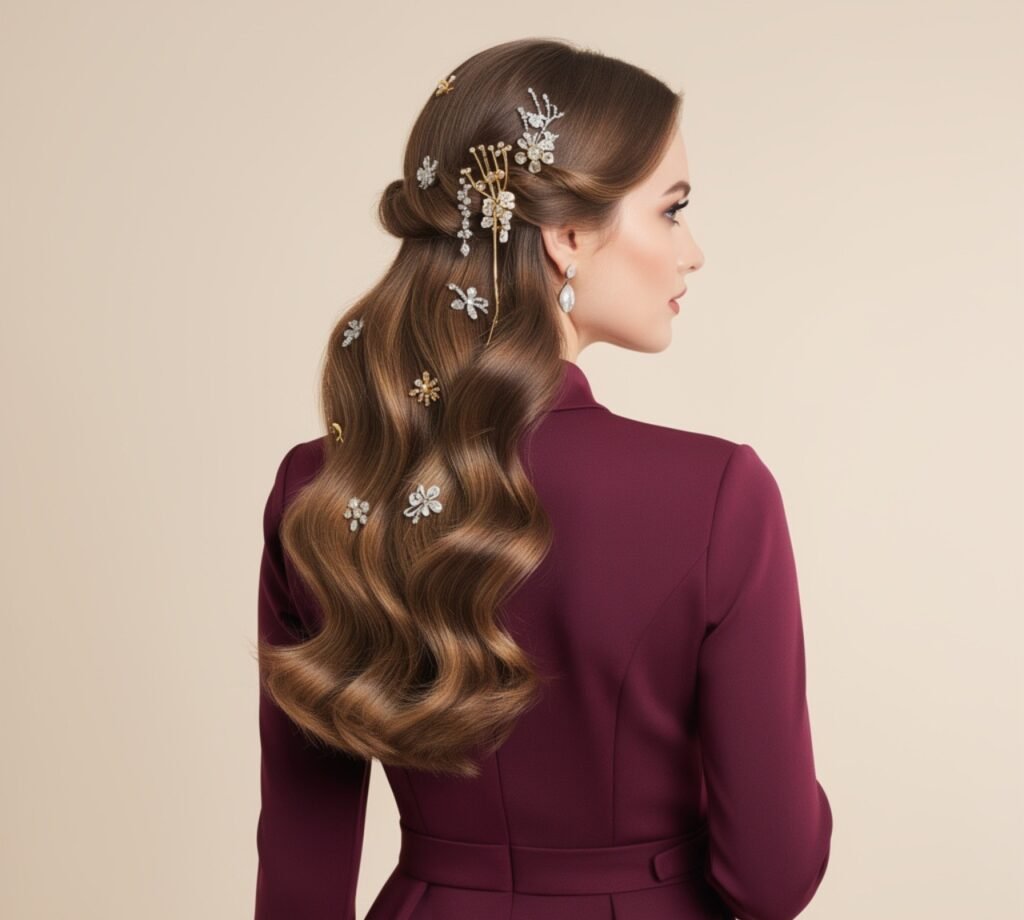 Long Hair with Glitter or Metallic Accessories
