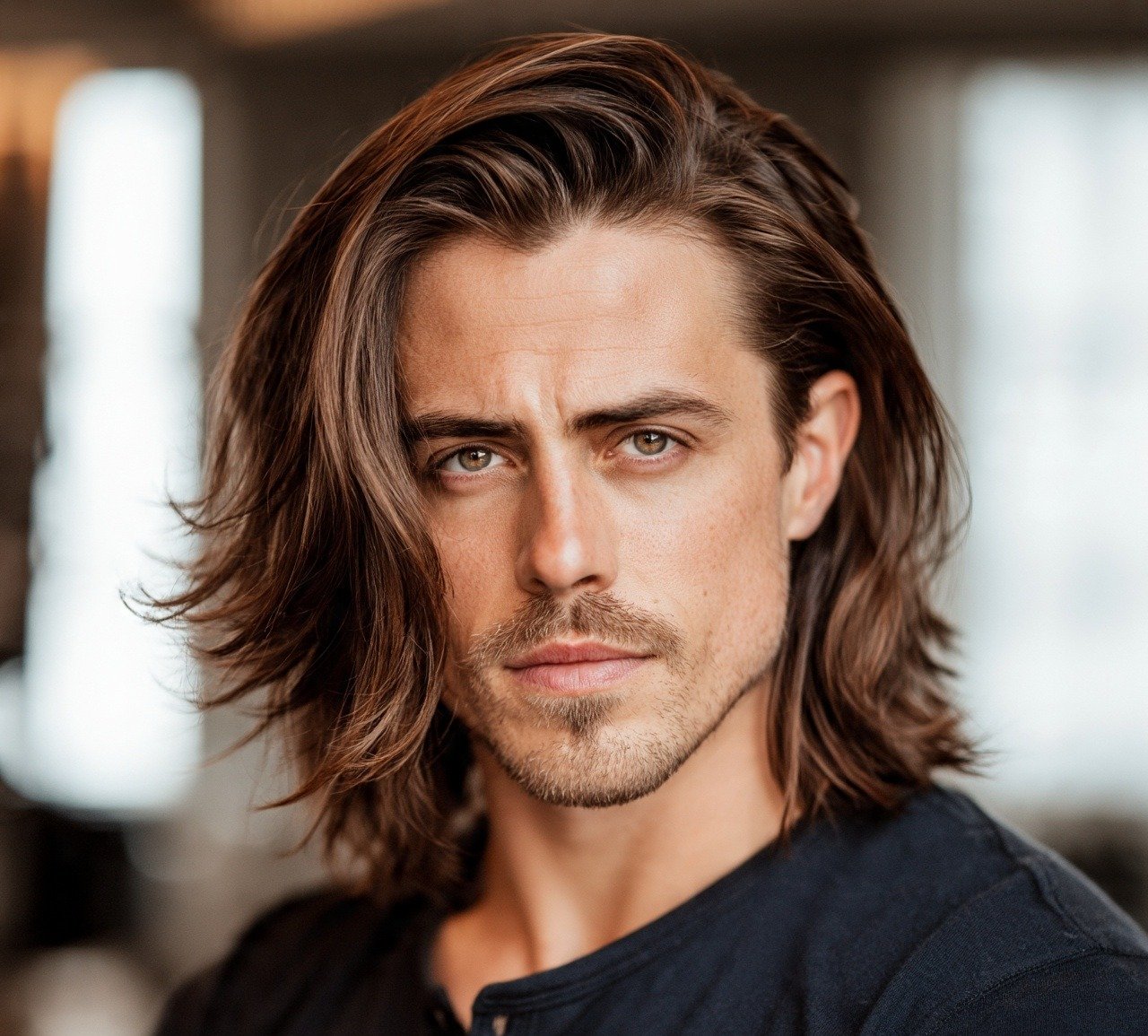 Long Hair with Side Swept Styling For Men