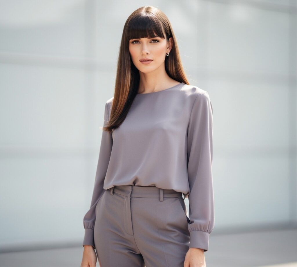 Long Layered Hair with Blunt Bangs