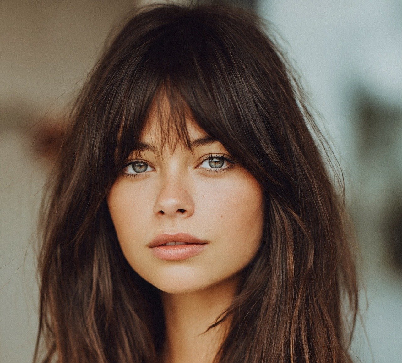 Long Shag with Curtain Bangs For Round Face