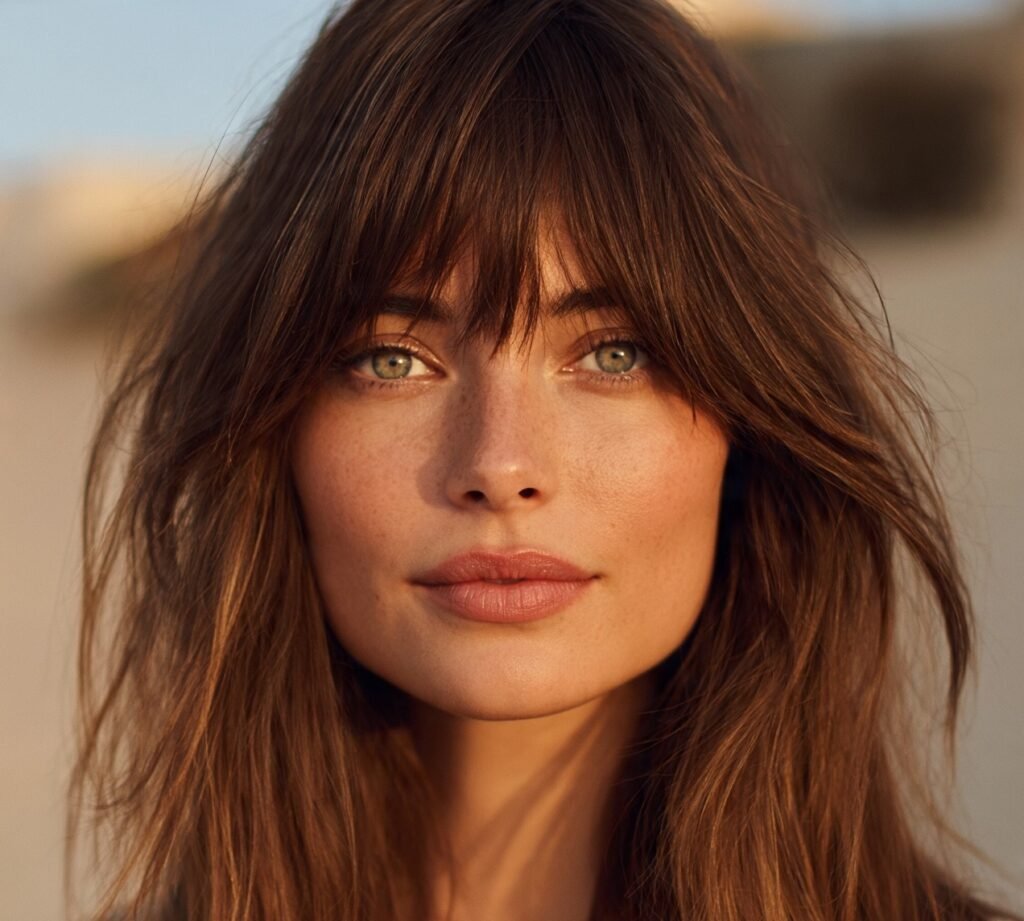 14 Best Long Face Hairstyles for Women to Soften and Balance Facial Features 14 Long Shag with Fringe