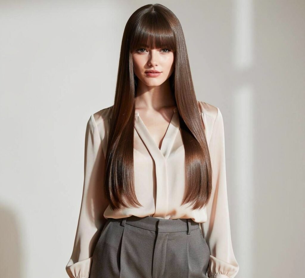 Long Straight Hair with Curtain Bangs