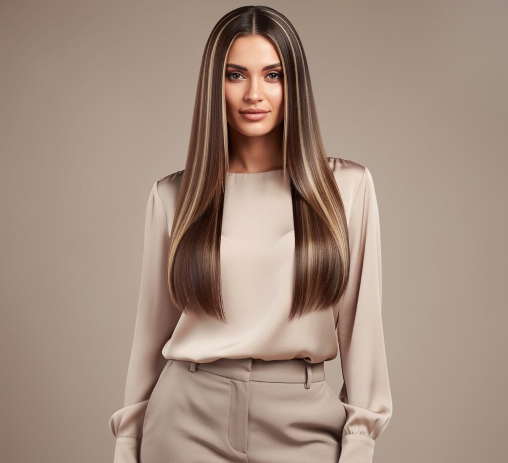 Long Straight Hair with Lowlights