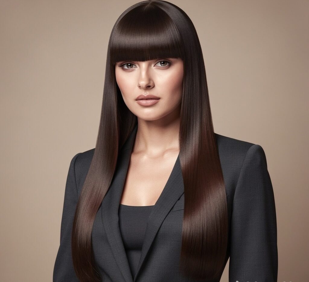 Long Straight Hair with a Blunt Fringe