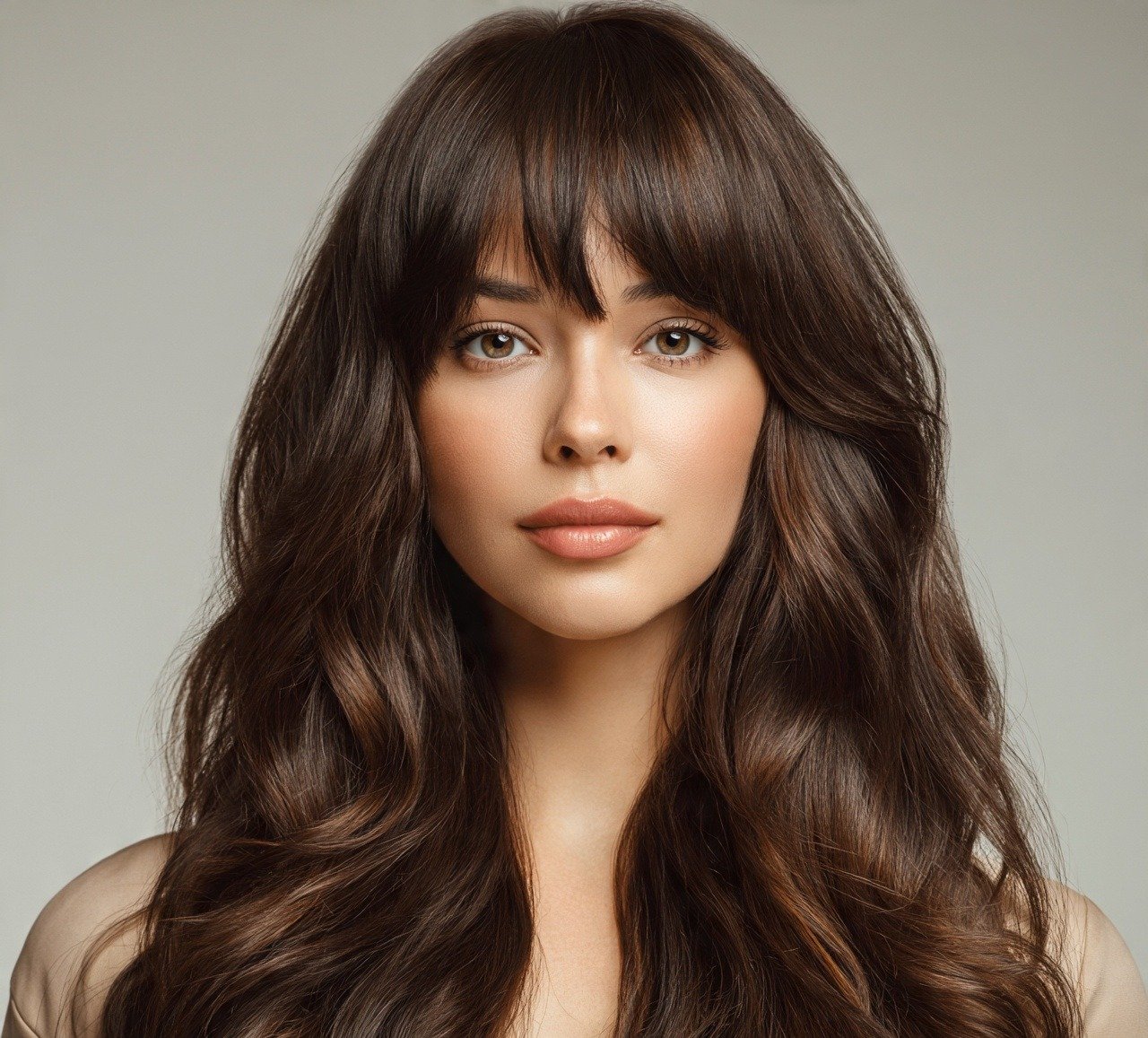 Long Wavy Hair with Bottleneck Bangs