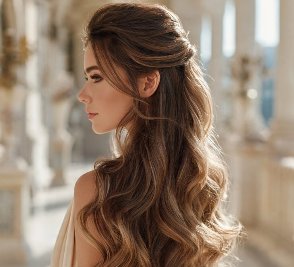 Elegant Hairstyles for Long Hair: 15 Beautiful Styles for Every Occasion 15 Pinned Back Half Up with Soft Curls