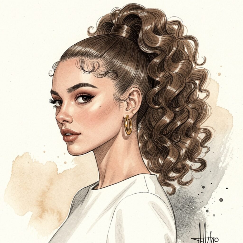 Sketch Inspired Curly High Ponytail