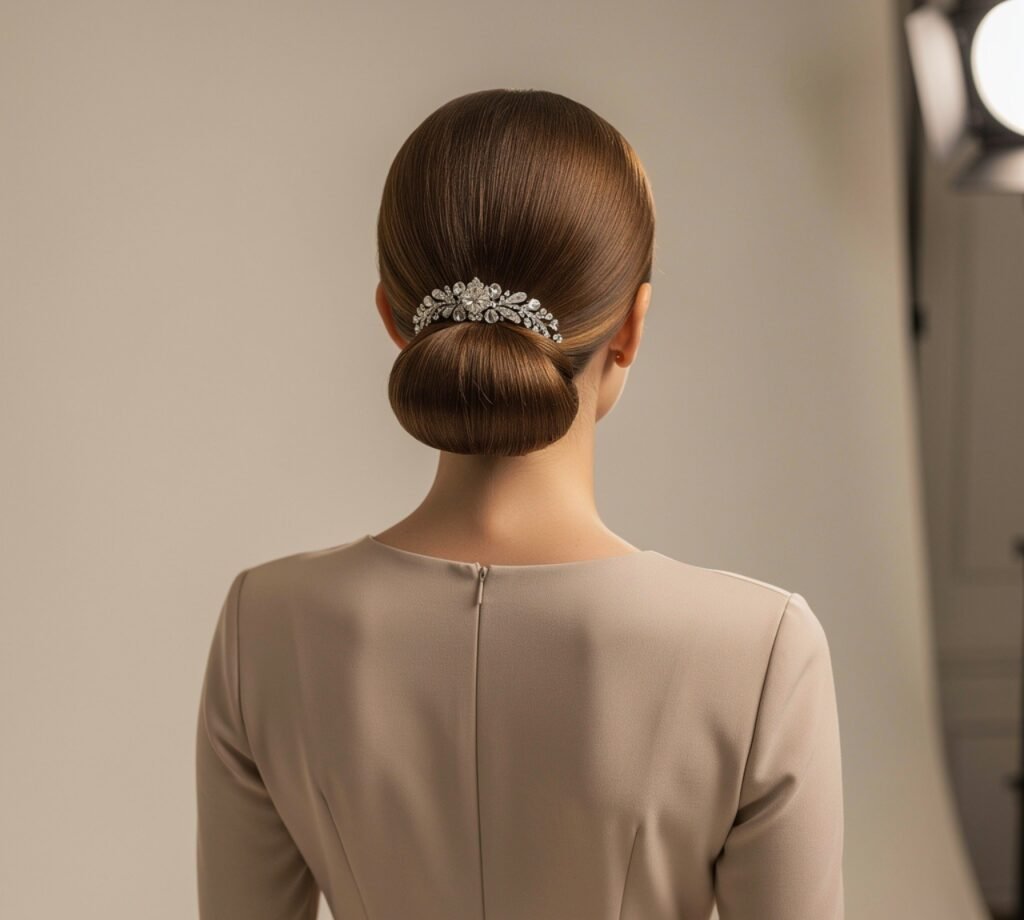 Sleek Low Bun with a Statement Accessory