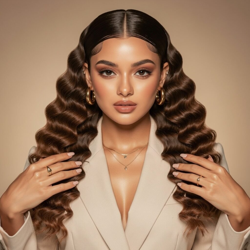 Sleek Roots with Curls Down