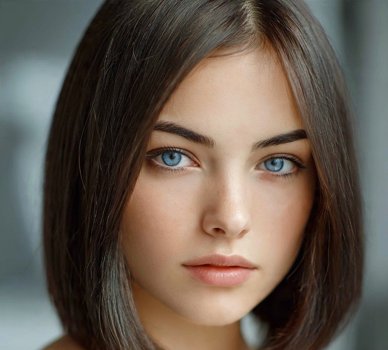 Sleek Straight Lob with No Bangs For Round Face
