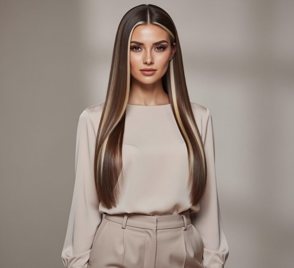 Straight Hair with Money Piece Highlights