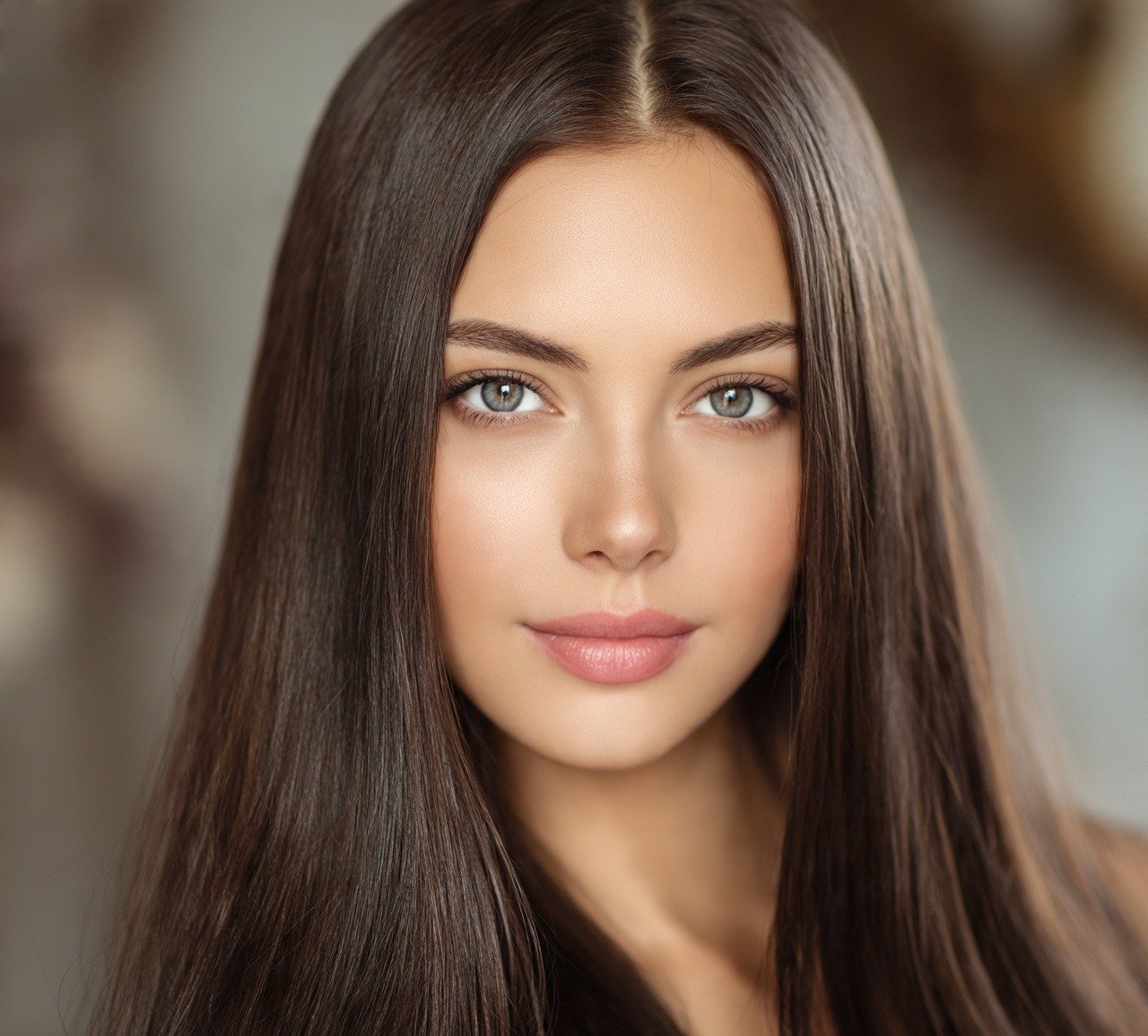 Straight Long Hair with Center Part for round face