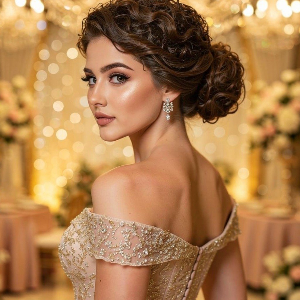 Textured Curly Low Bun for Prom
