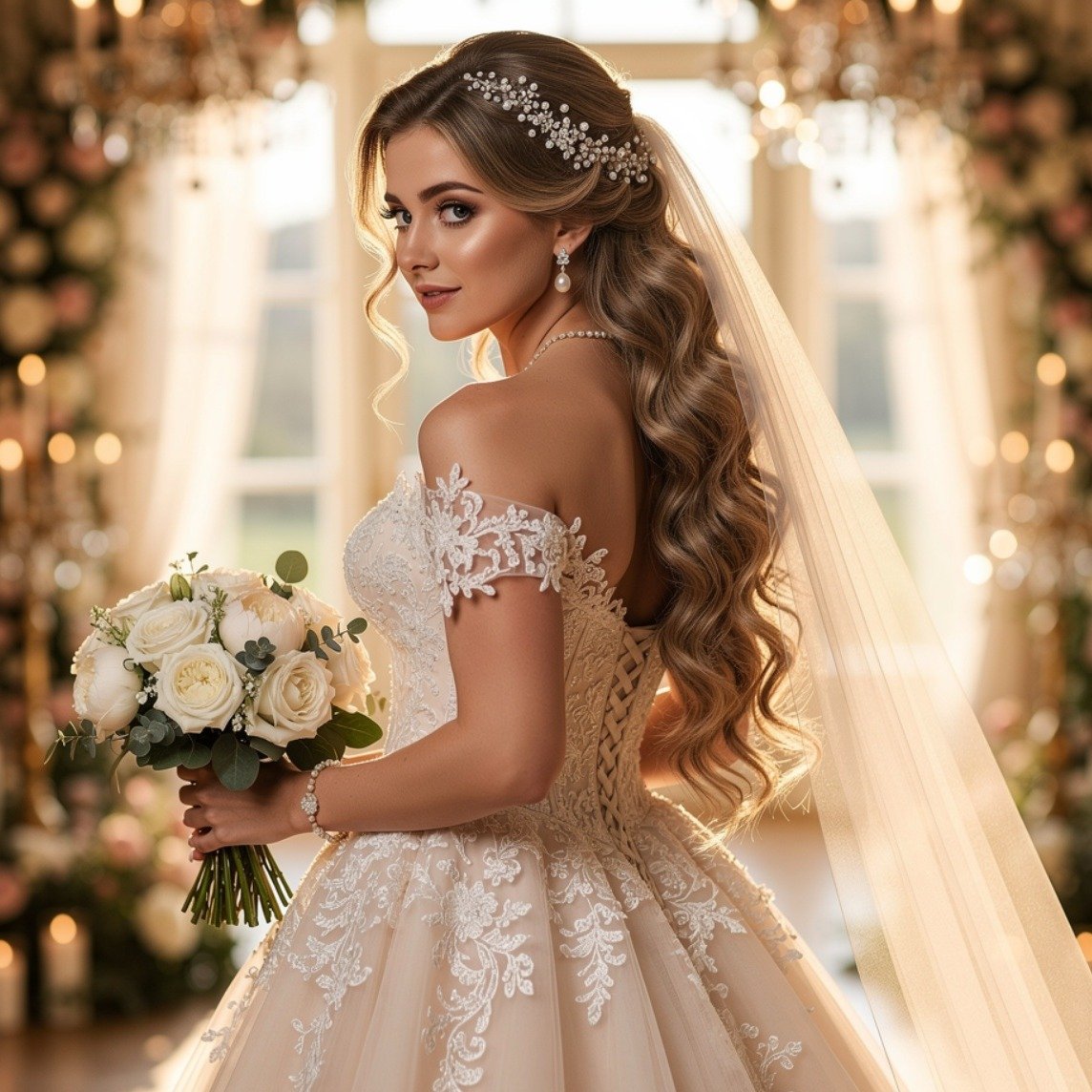 Voluminous Loose Curls Bridal Style
